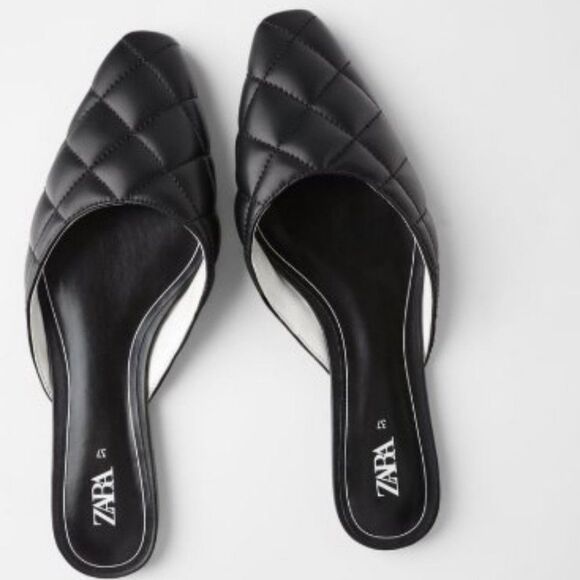 Zara Shoes - NWT Zara Black Faux Leather Quilted Mules